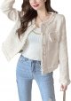 Women's Plaid White Tweed Blazer Open Front Collarless Blazer Elegant Work