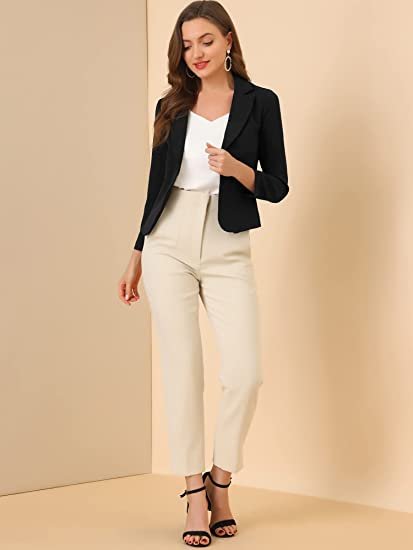 Women's Open Front Office Work Business Crop Suit Blazer Jacket