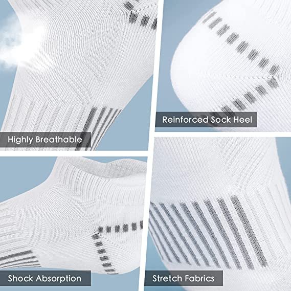 Athletic Running Socks Cushioned Breathable Low Cut Sports Tab Socks for Men and Women (6 Pairs)