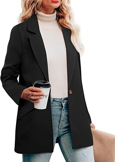 Womens Casual Blazer Jacket Pockets Long Sleeve Open Front Work Office Blazer